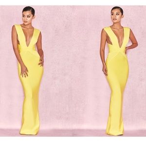 House Of CB, 'Ysabel' Acid Yellow Bandage Maxi Dress, Size M
